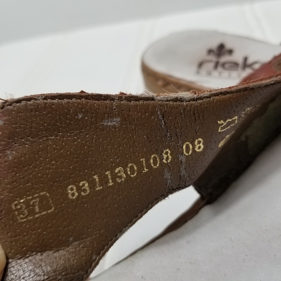 Reiker Shoes Brown Leather Mule Clog Wedge Shoes Womens Size 6 - Picture 9 of 13